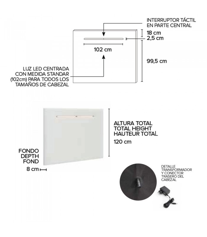 Cabecero Lyon, medidas