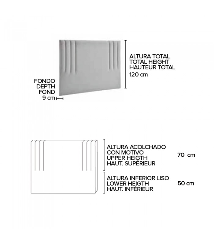 Cabecero tapizado Kabul, medidas