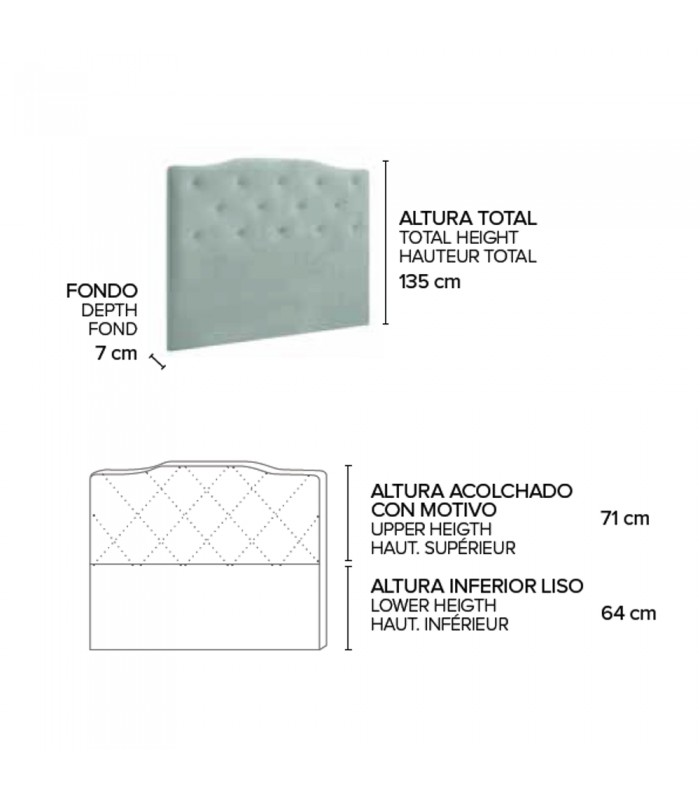 Cabecero tapizado Grecia, medidas