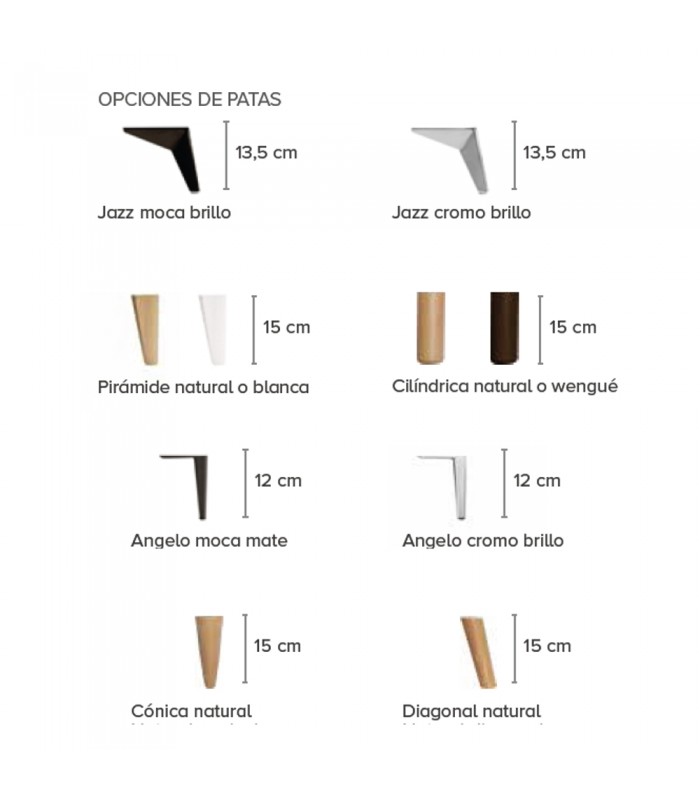 Opciones de patas para Canapé fijo Gala de La Premier