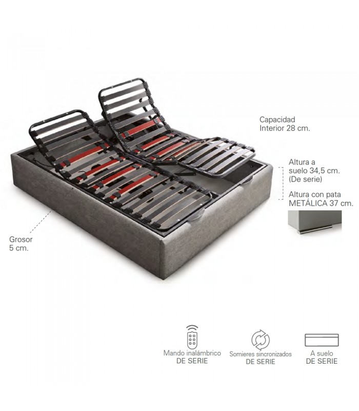 Dimensiones del Canapé Elena con somier articulado eléctrico