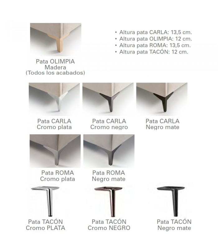Patas disponibles para Dormitorio S50 con canapé abatible