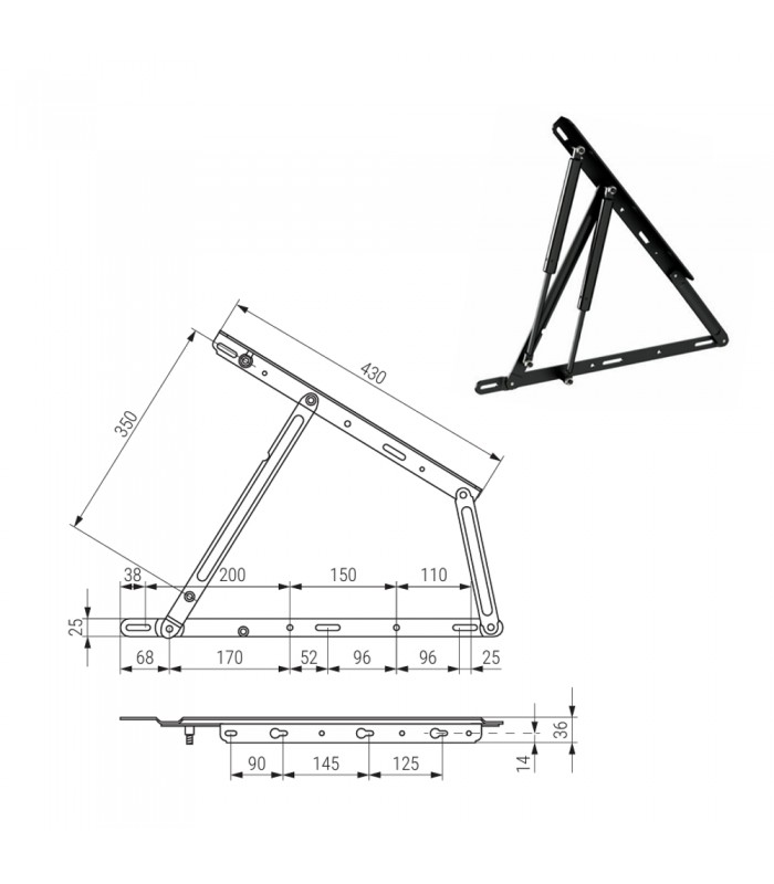Conjunto de 2 bisagras de doble pistón para canapé abatible
