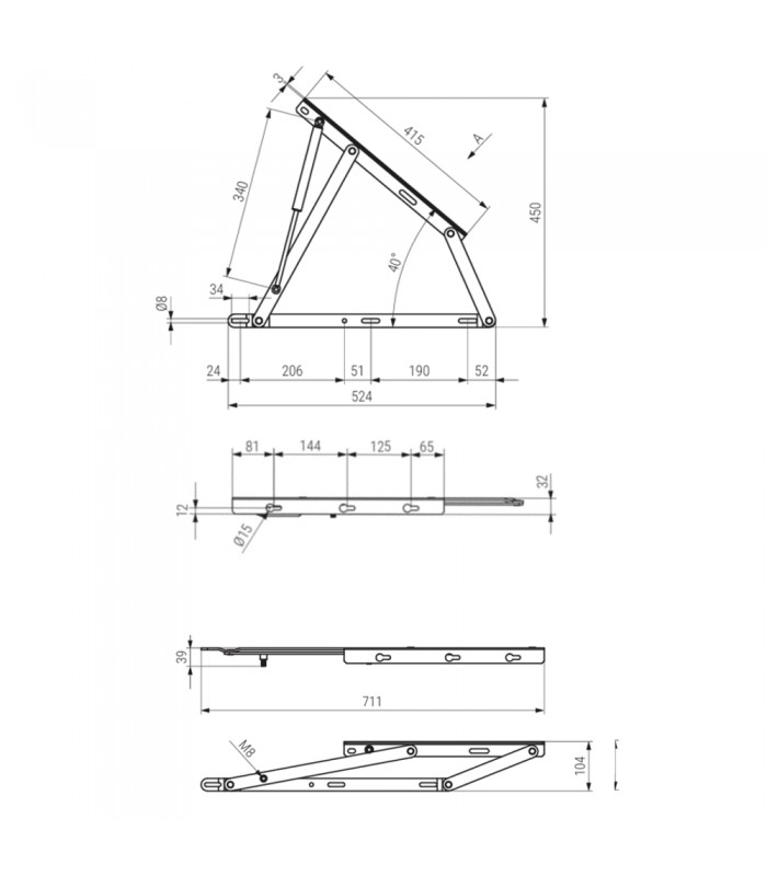 Conjunto de 2 bisagras con pistones de gas para canapé abatible